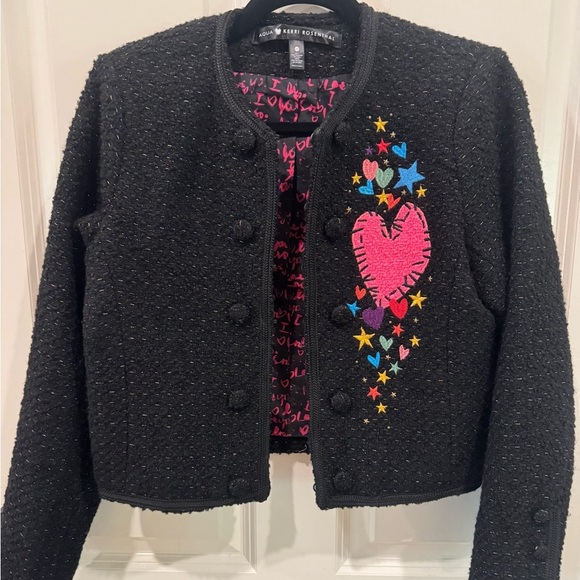 AQUA x Kerri Rosenthal Heart Patch Boucle Jacket XS STUNNING - Picture 11 of 11